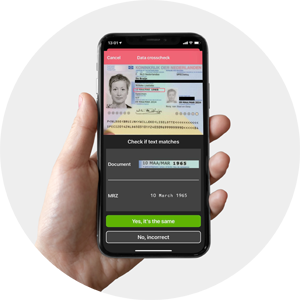 Mobile device showing the data cross-check screen